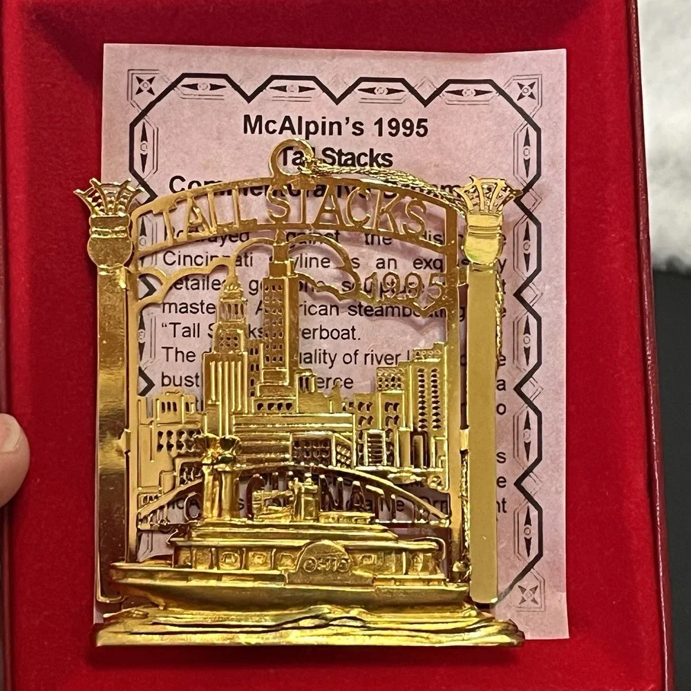 Tall Stacks Riverboat Ornament 1995 Cincinnati Ohio McAlpin's 24kt Gold Finish